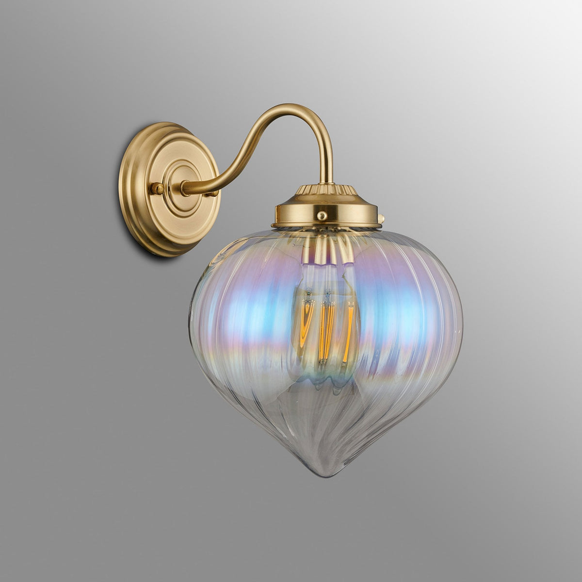 Appin Wall Light in Brass with Iridescent Faded Flower Bud Glass Shade