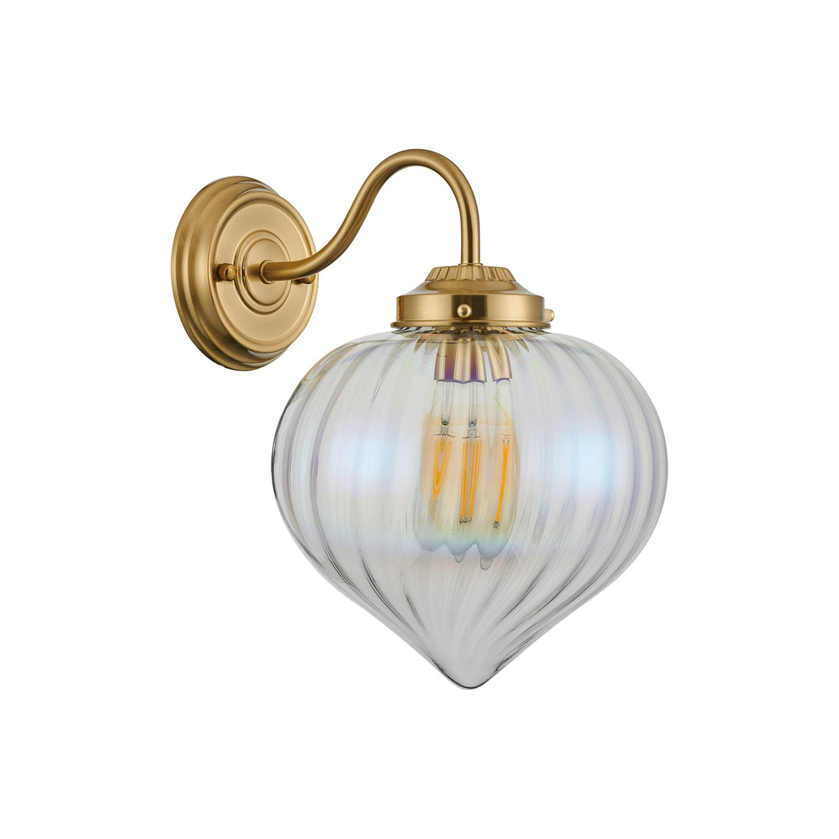 Appin Wall Light in Brass with Iridescent Faded Flower Bud Glass Shade