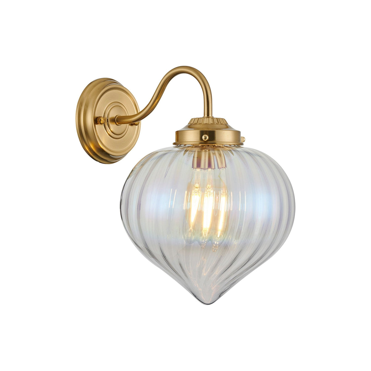 Appin Wall Light in Brass with Iridescent Faded Flower Bud Glass Shade