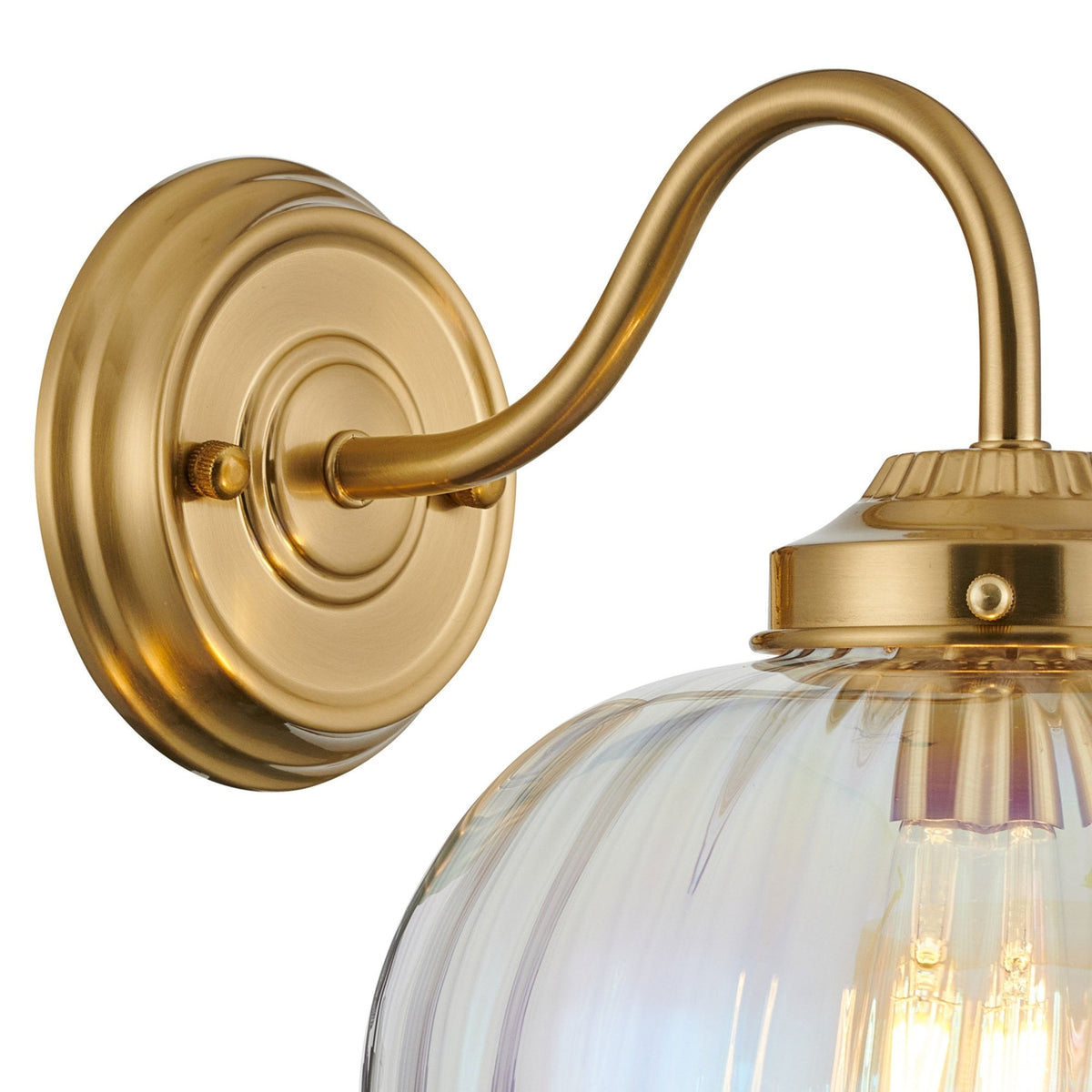 Appin Wall Light in Brass with Iridescent Faded Flower Bud Glass Shade