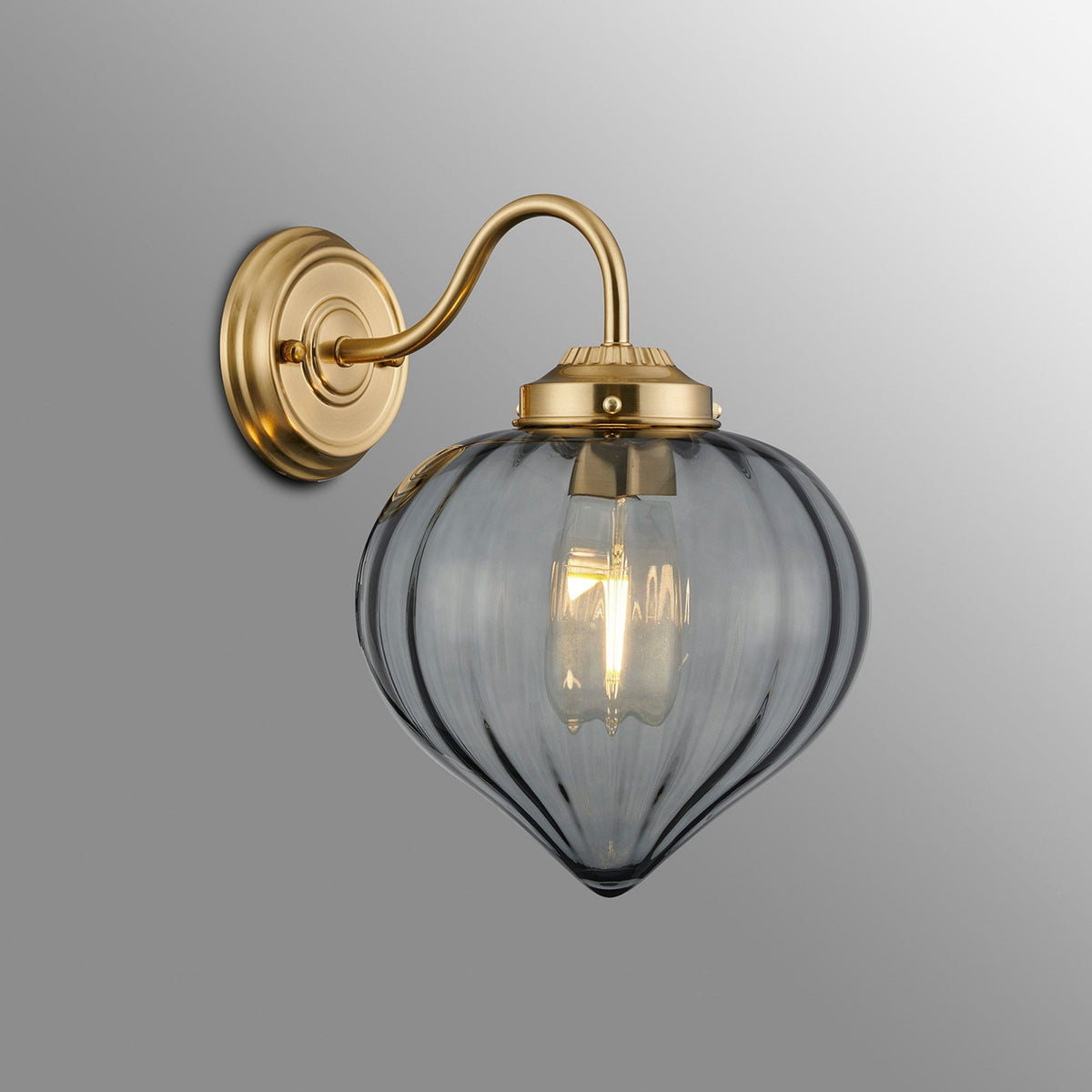 Appin Wall Light in Brass with Smoke Flower Bud Glass Shade