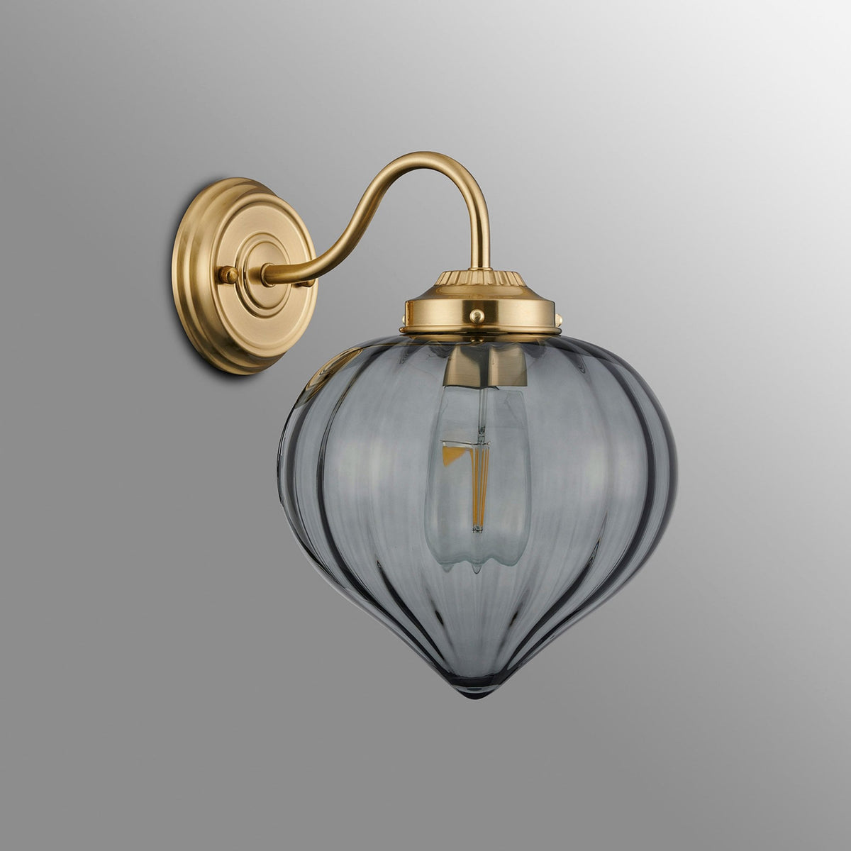 Appin Wall Light in Brass with Smoke Flower Bud Glass Shade
