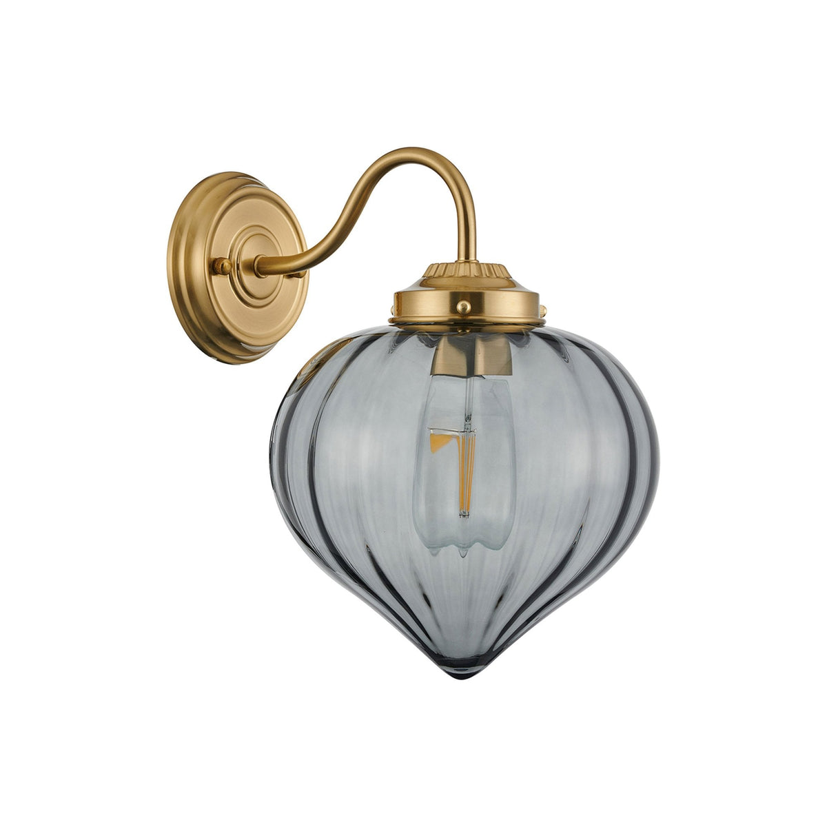 Appin Wall Light in Brass with Smoke Flower Bud Glass Shade