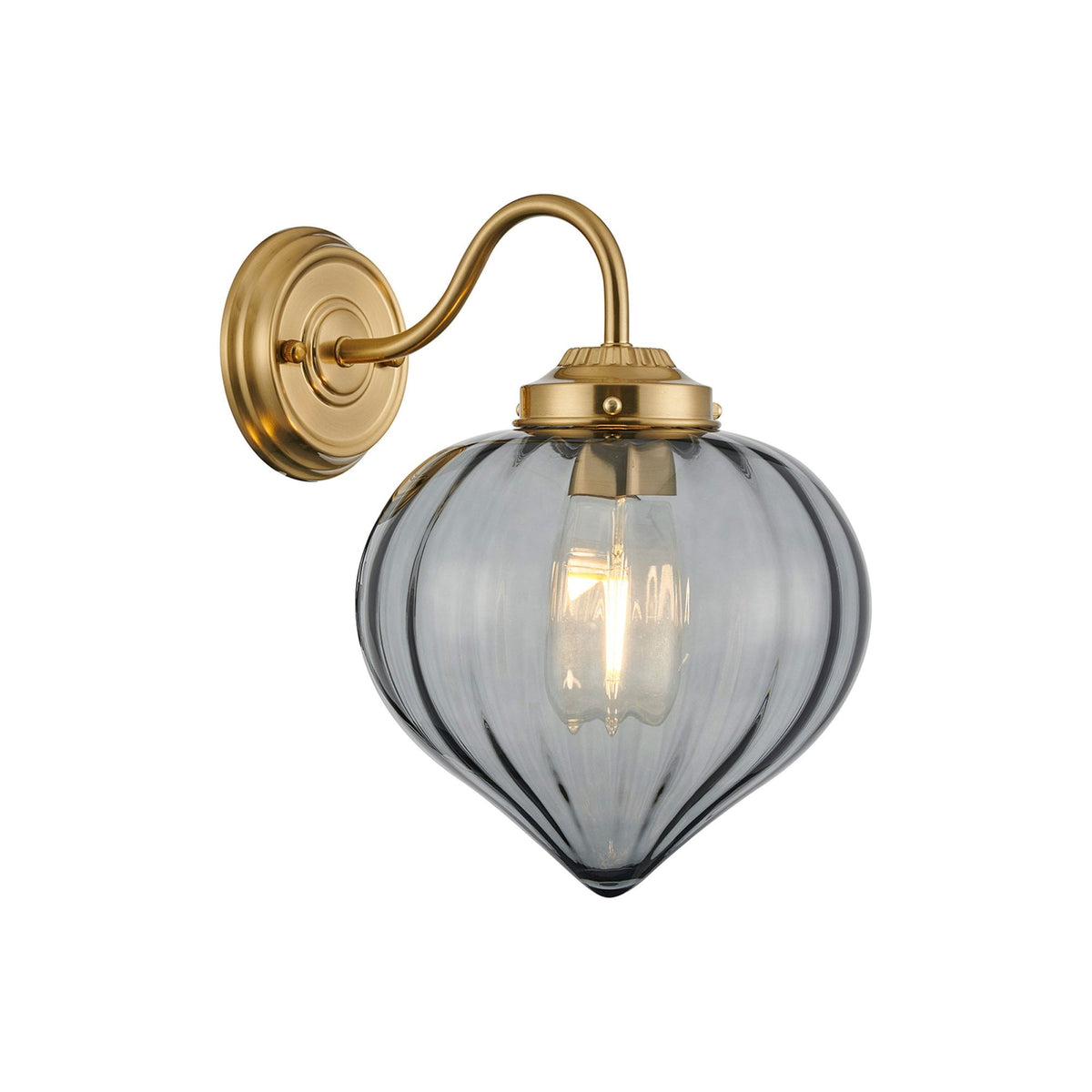 Appin Wall Light in Brass with Smoke Flower Bud Glass Shade