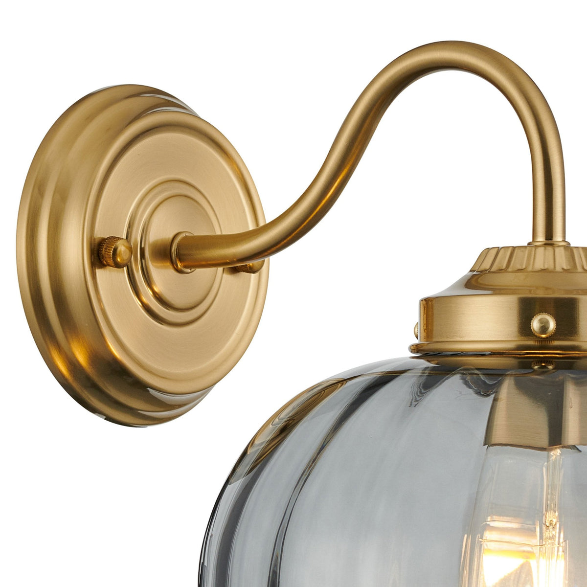 Appin Wall Light in Brass with Smoke Flower Bud Glass Shade