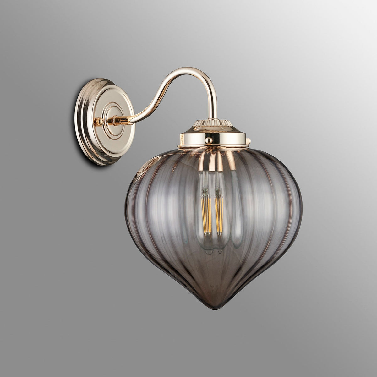 Appin Wall Light in French Gold with Cognac Flower Bud Glass Shade