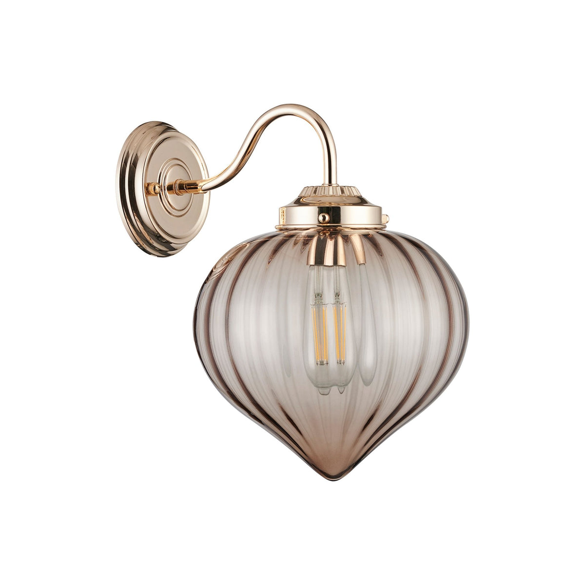 Appin Wall Light in French Gold with Cognac Flower Bud Glass Shade