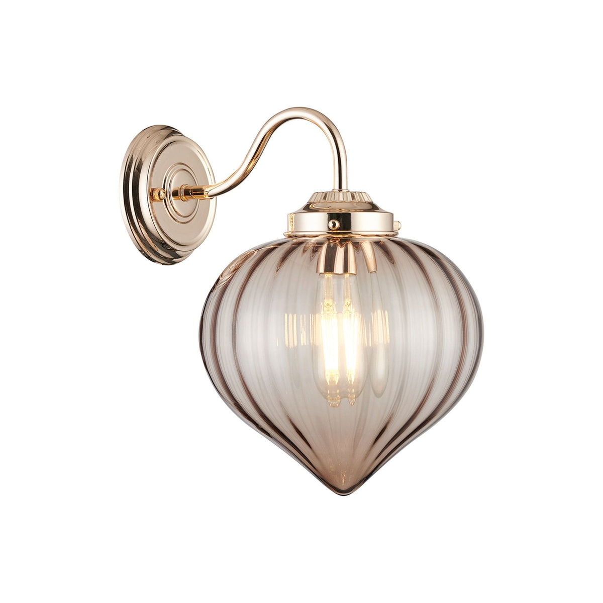 Appin Wall Light in French Gold with Cognac Flower Bud Glass Shade