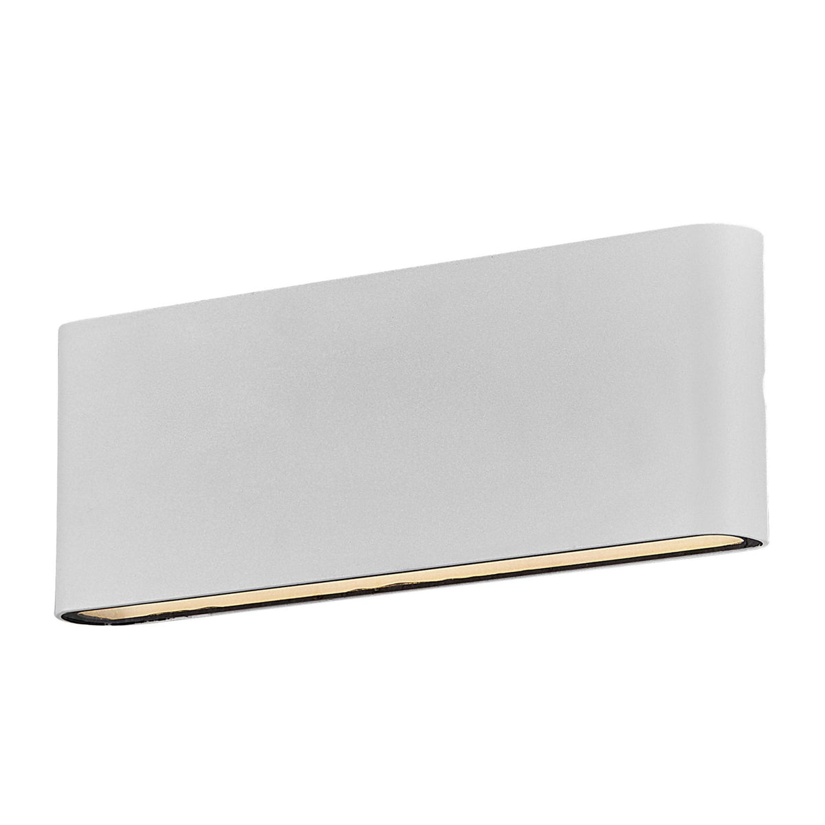 A white rectangular wall light casts a warm glow from its underside.