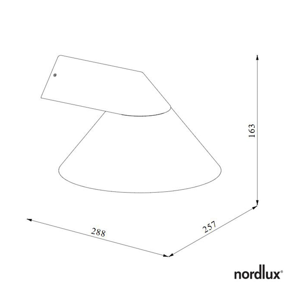 Technical drawing of the Nordlux outdoor wall light showing its dimensions in millimetres.