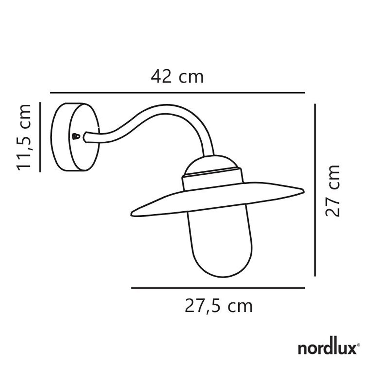 Technical drawing showing the dimensions of the Nordlux outdoor wall light.