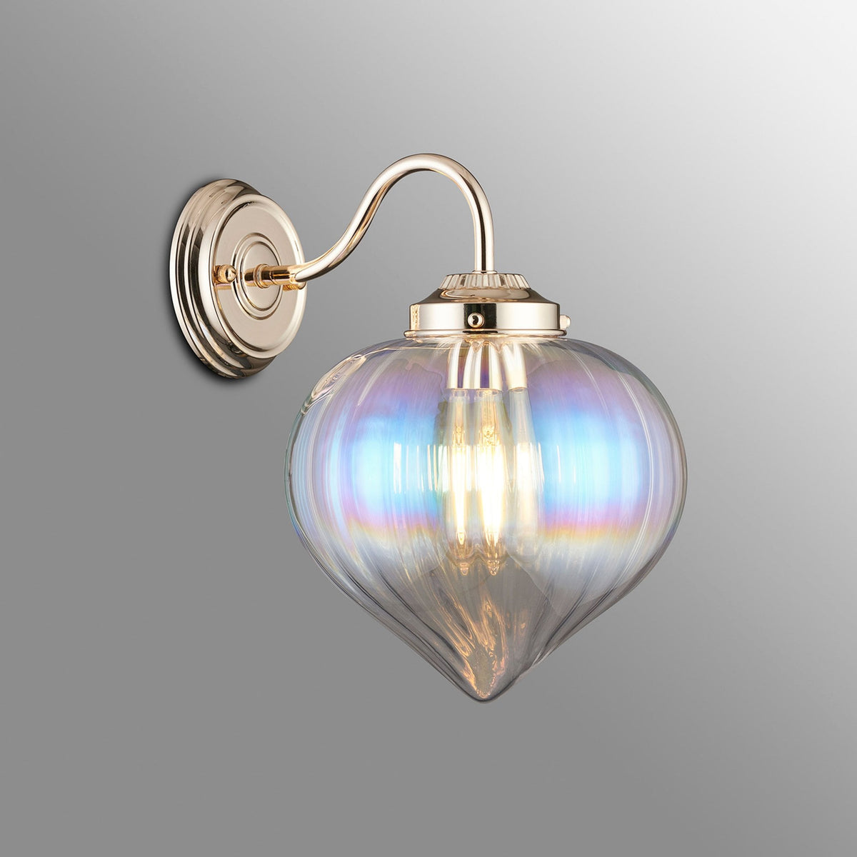 Appin Wall Light in French Gold with Iridescent Faded Flower Bud Glass Shade