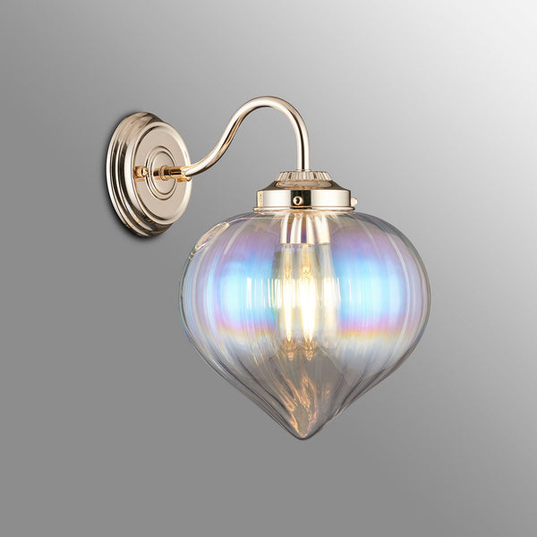 Appin Wall Light in French Gold with Iridescent Faded Flower Bud Glass Shade