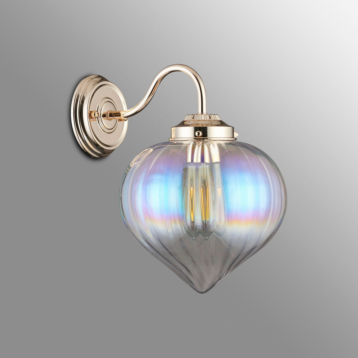 Appin Wall Light in French Gold with Iridescent Faded Flower Bud Glass Shade