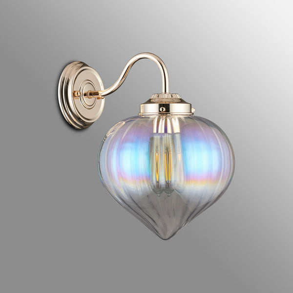 Appin Wall Light in French Gold with Iridescent Faded Flower Bud Glass Shade