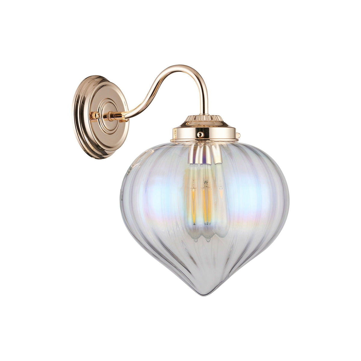 Appin Wall Light in French Gold with Iridescent Faded Flower Bud Glass Shade
