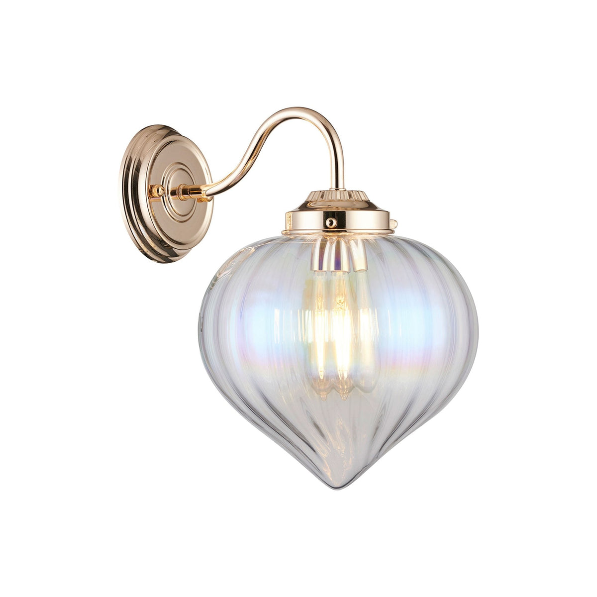 Appin Wall Light in French Gold with Iridescent Faded Flower Bud Glass Shade
