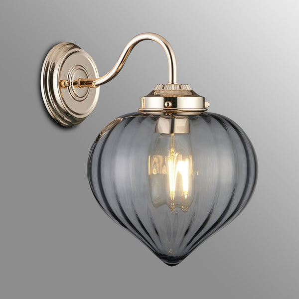 Appin Wall Light in French Gold with Smoke Flower Bud Glass Shade