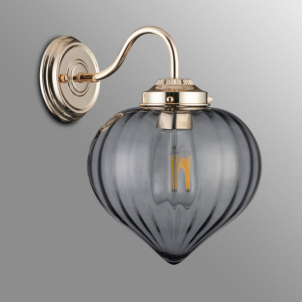 Appin Wall Light in French Gold with Smoke Flower Bud Glass Shade