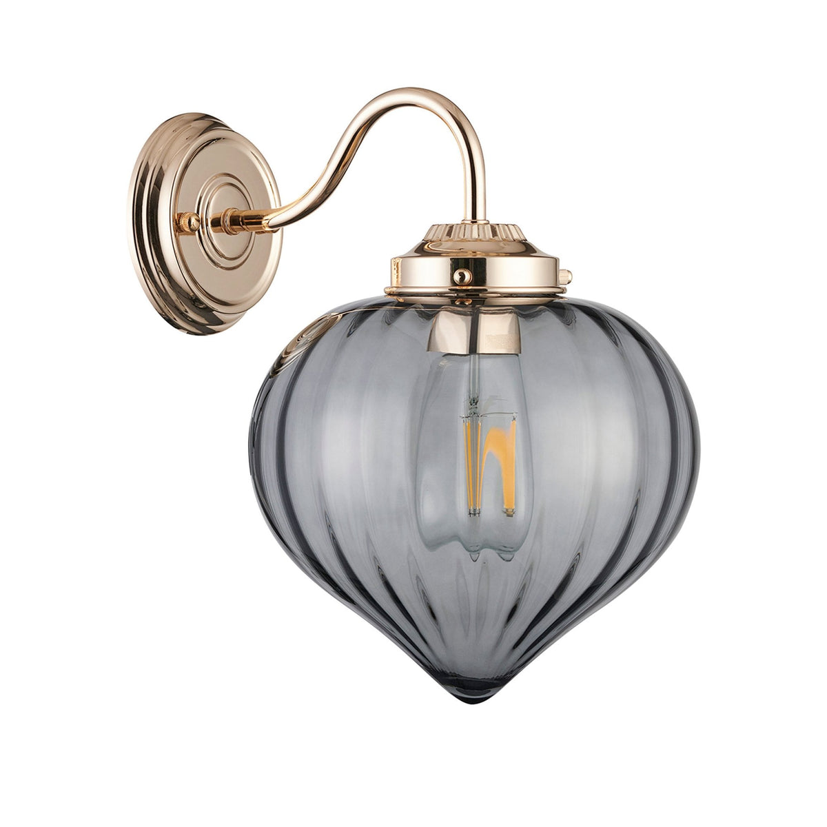 Appin Wall Light in French Gold with Smoke Flower Bud Glass Shade