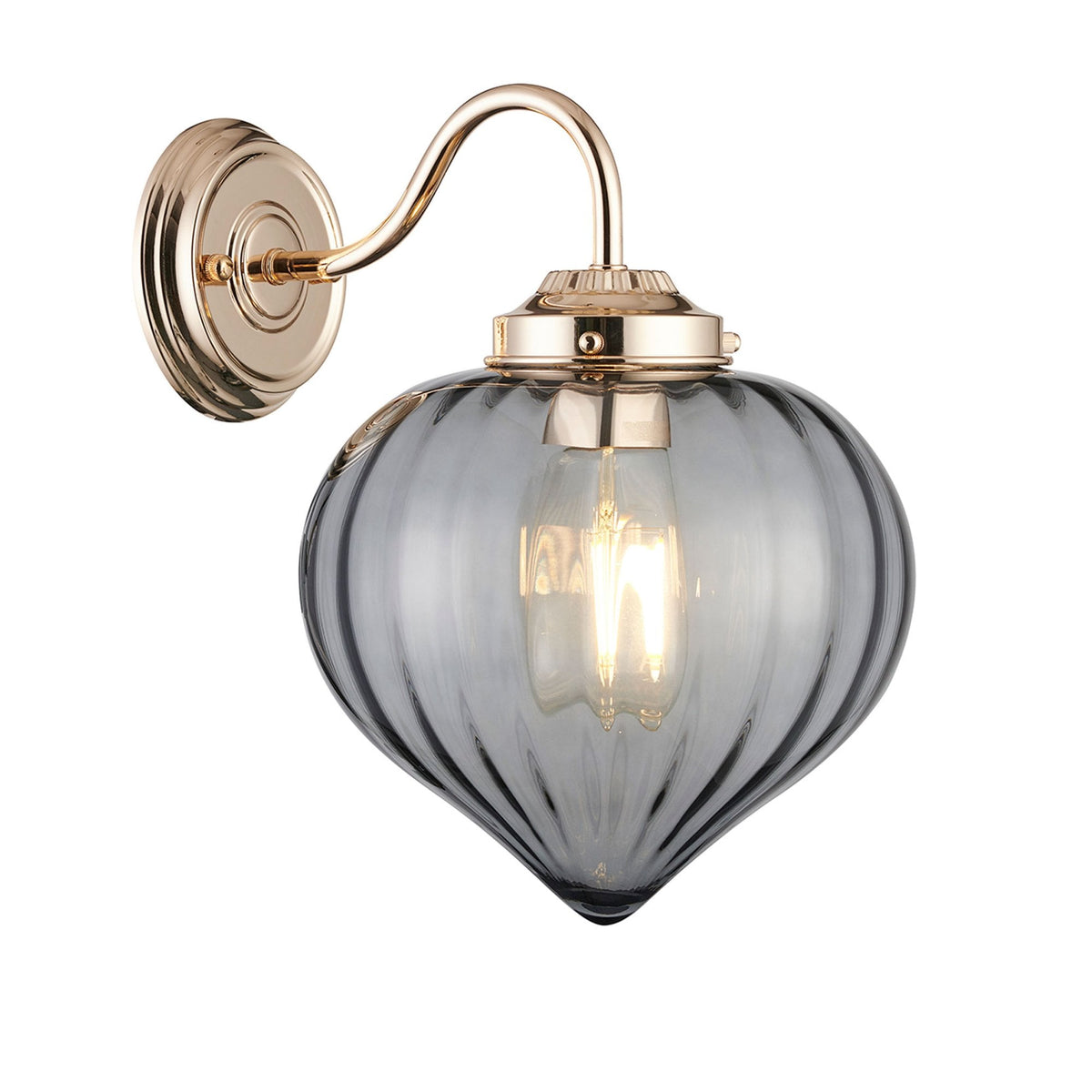 Appin Wall Light in French Gold with Smoke Flower Bud Glass Shade