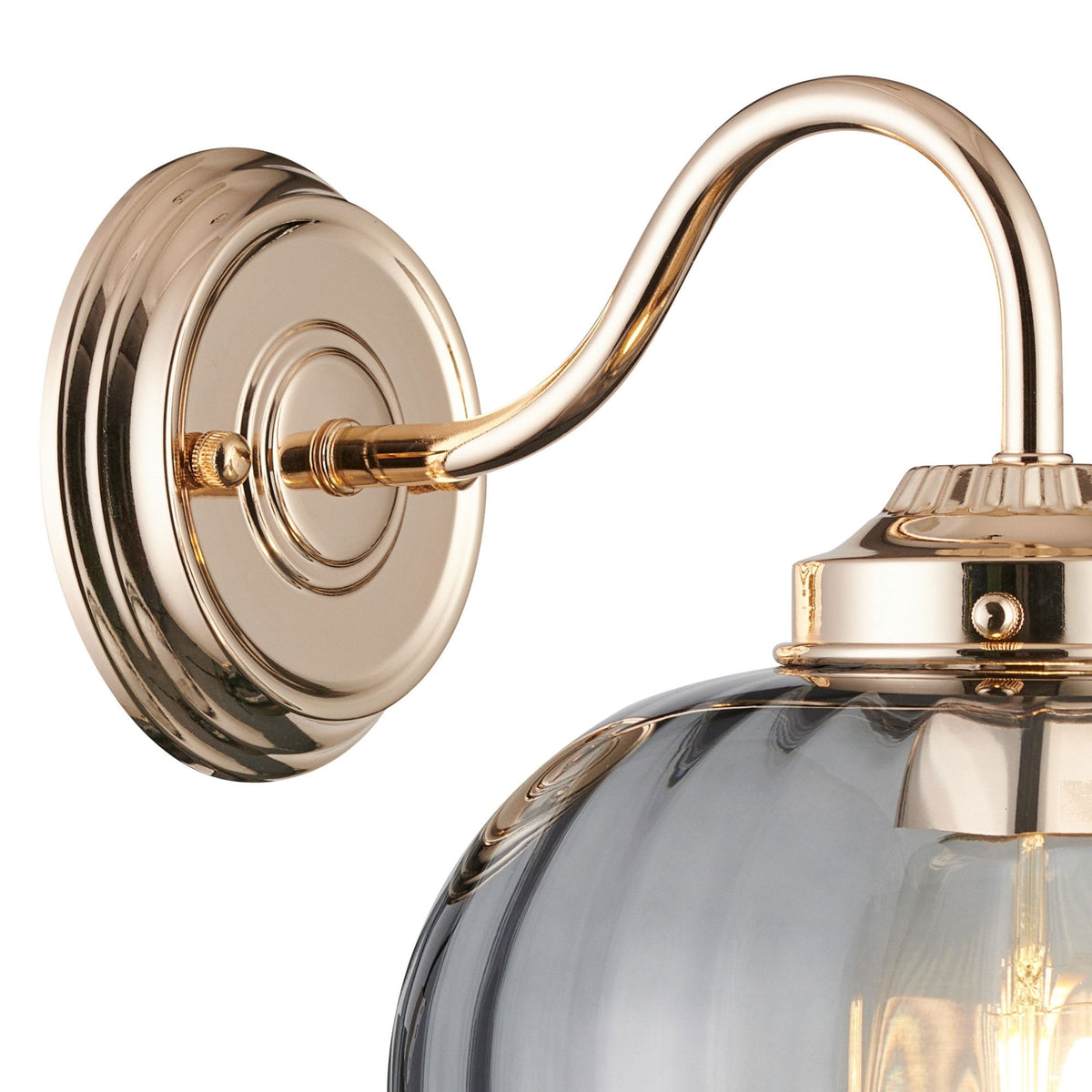 Appin Wall Light in French Gold with Smoke Flower Bud Glass Shade