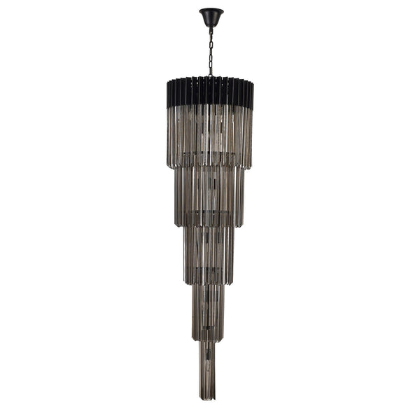 Kentisbeare 500mm 5 Tier 18 Lamp Chandelier in Matt Black & Smoked Glass