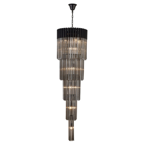 Kentisbeare 500mm 5 Tier 18 Lamp Chandelier in Matt Black & Smoked Glass