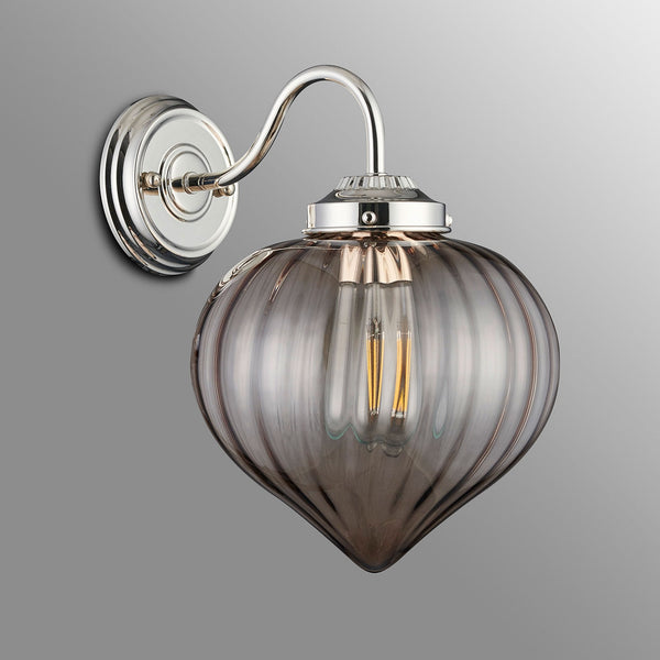 Appin Wall Light in Polished Nickel with Cognac Flower Bud Glass Shade
