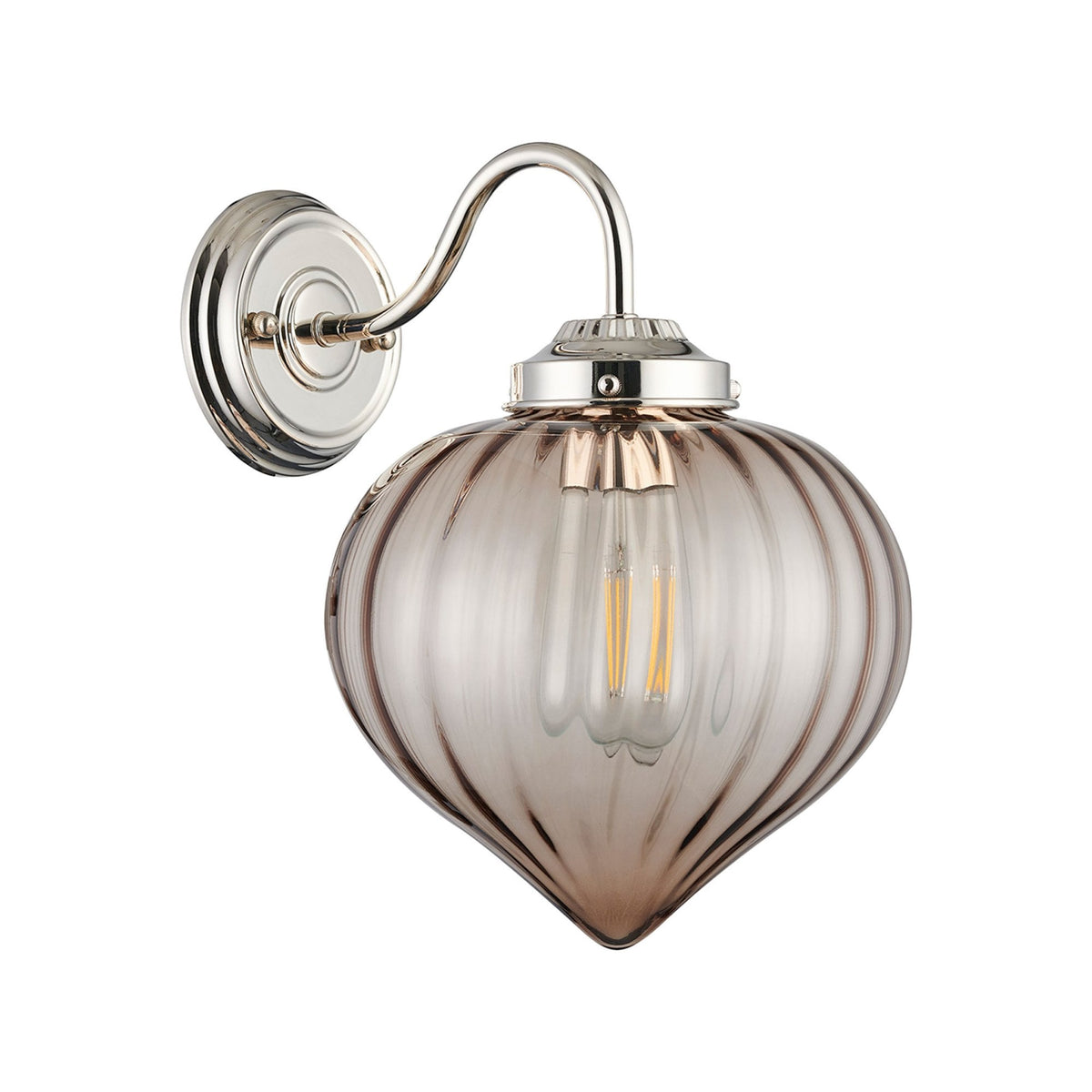 Appin Wall Light in Polished Nickel with Cognac Flower Bud Glass Shade