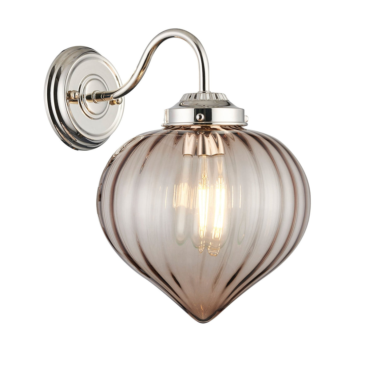 Appin Wall Light in Polished Nickel with Cognac Flower Bud Glass Shade