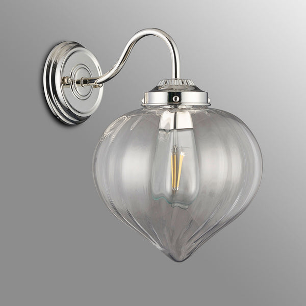 Appin Wall Light in Polished Nickel with Clear Flower Bud Glass Shade