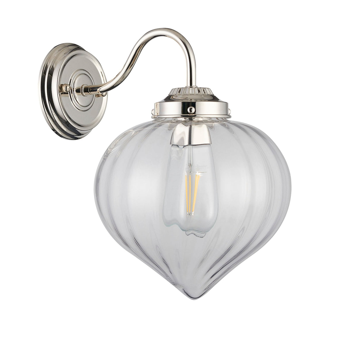 Appin Wall Light in Polished Nickel with Clear Flower Bud Glass Shade