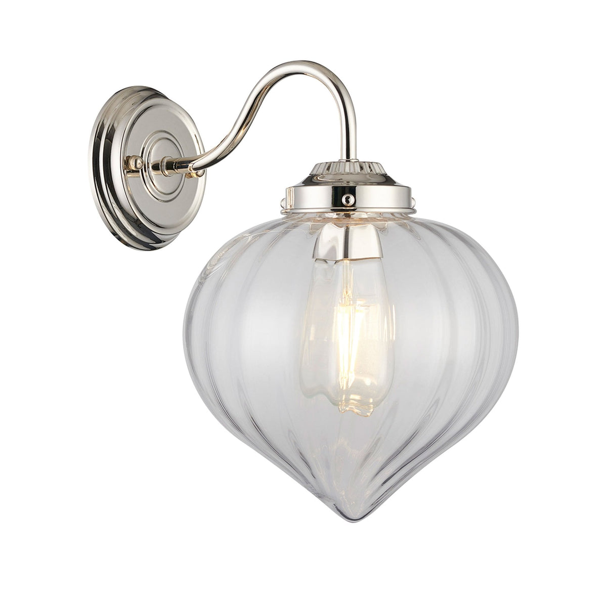 Appin Wall Light in Polished Nickel with Clear Flower Bud Glass Shade