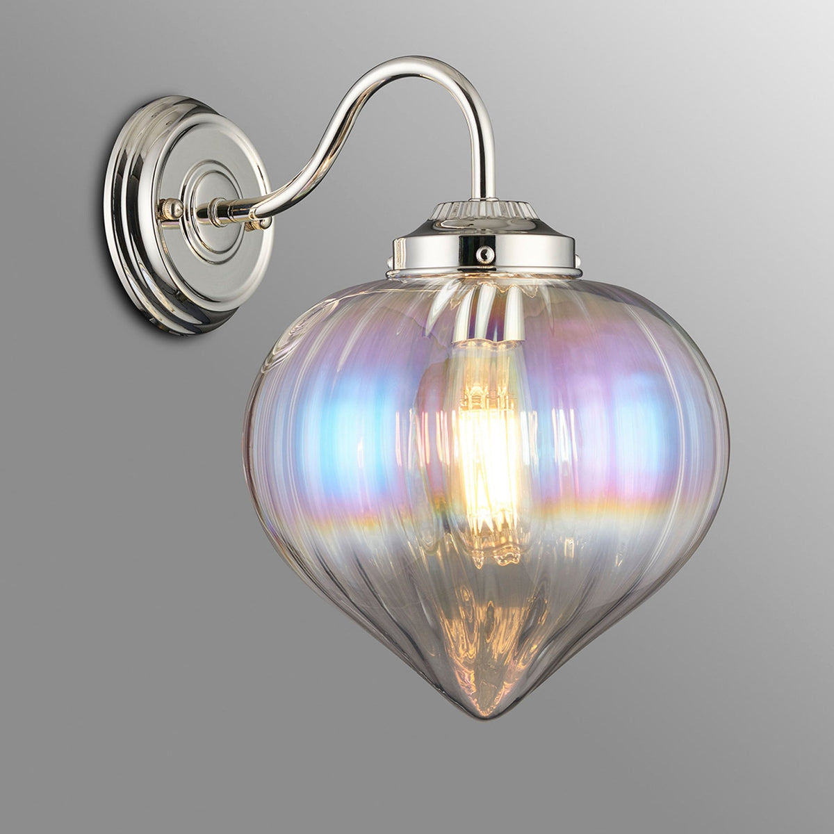 Appin Wall Light in Polished Nickel with Iridescent Faded Flower Bud Glass Shade