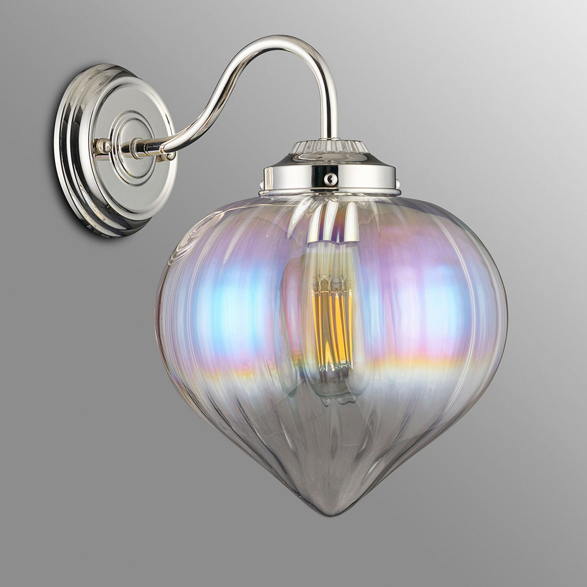 Appin Wall Light in Polished Nickel with Iridescent Faded Flower Bud Glass Shade