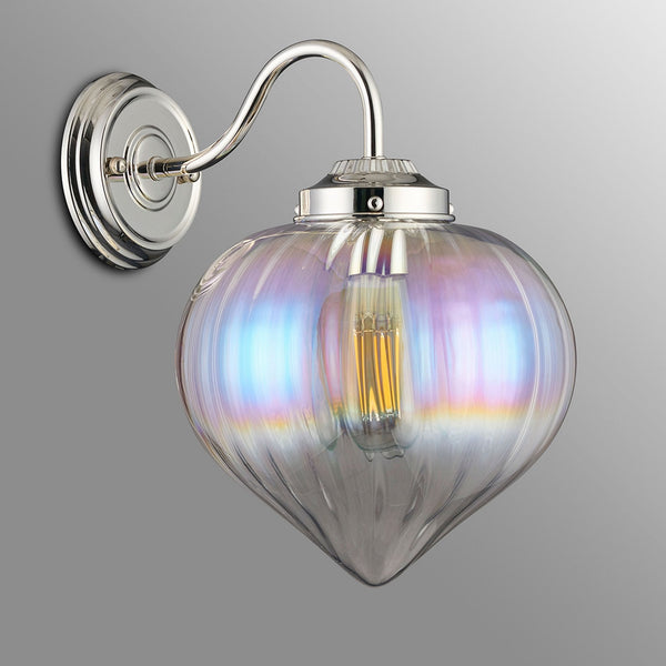 Appin Wall Light in Polished Nickel with Iridescent Faded Flower Bud Glass Shade