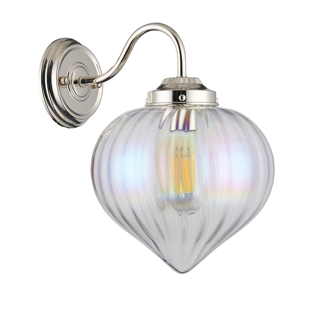 Appin Wall Light in Polished Nickel with Iridescent Faded Flower Bud Glass Shade