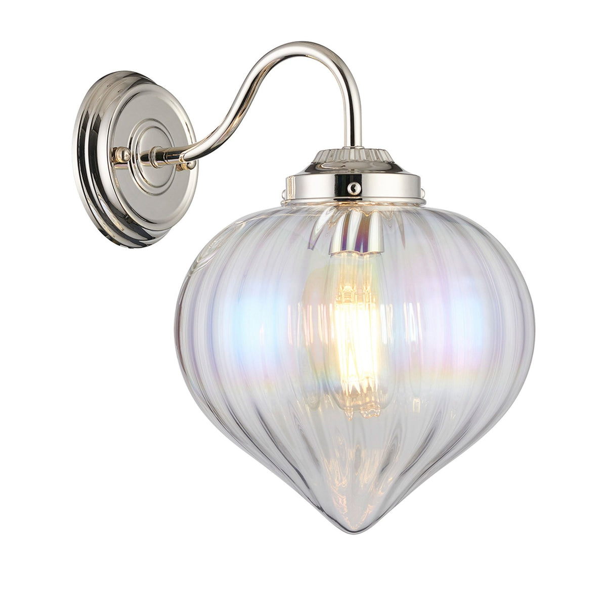 Appin Wall Light in Polished Nickel with Iridescent Faded Flower Bud Glass Shade