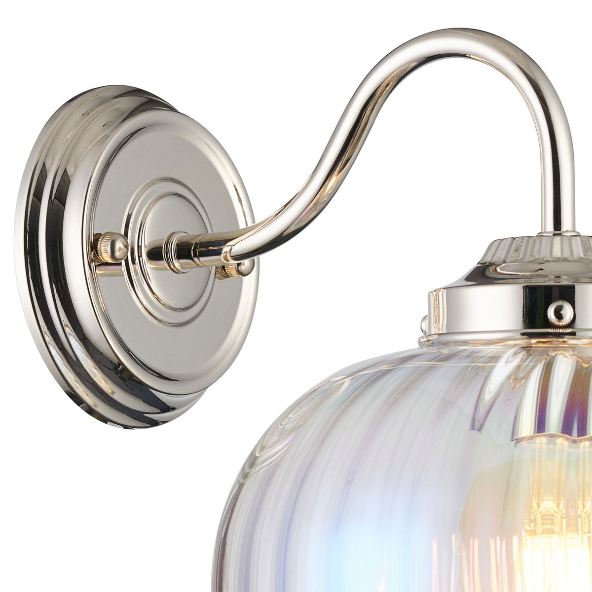 Appin Wall Light in Polished Nickel with Iridescent Faded Flower Bud Glass Shade