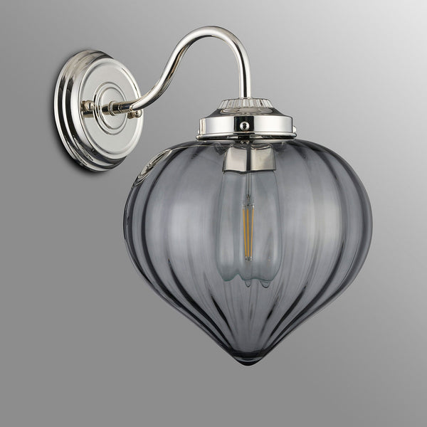 Appin Wall Light in Polished Nickel with Smoke Flower Bud Glass Shade