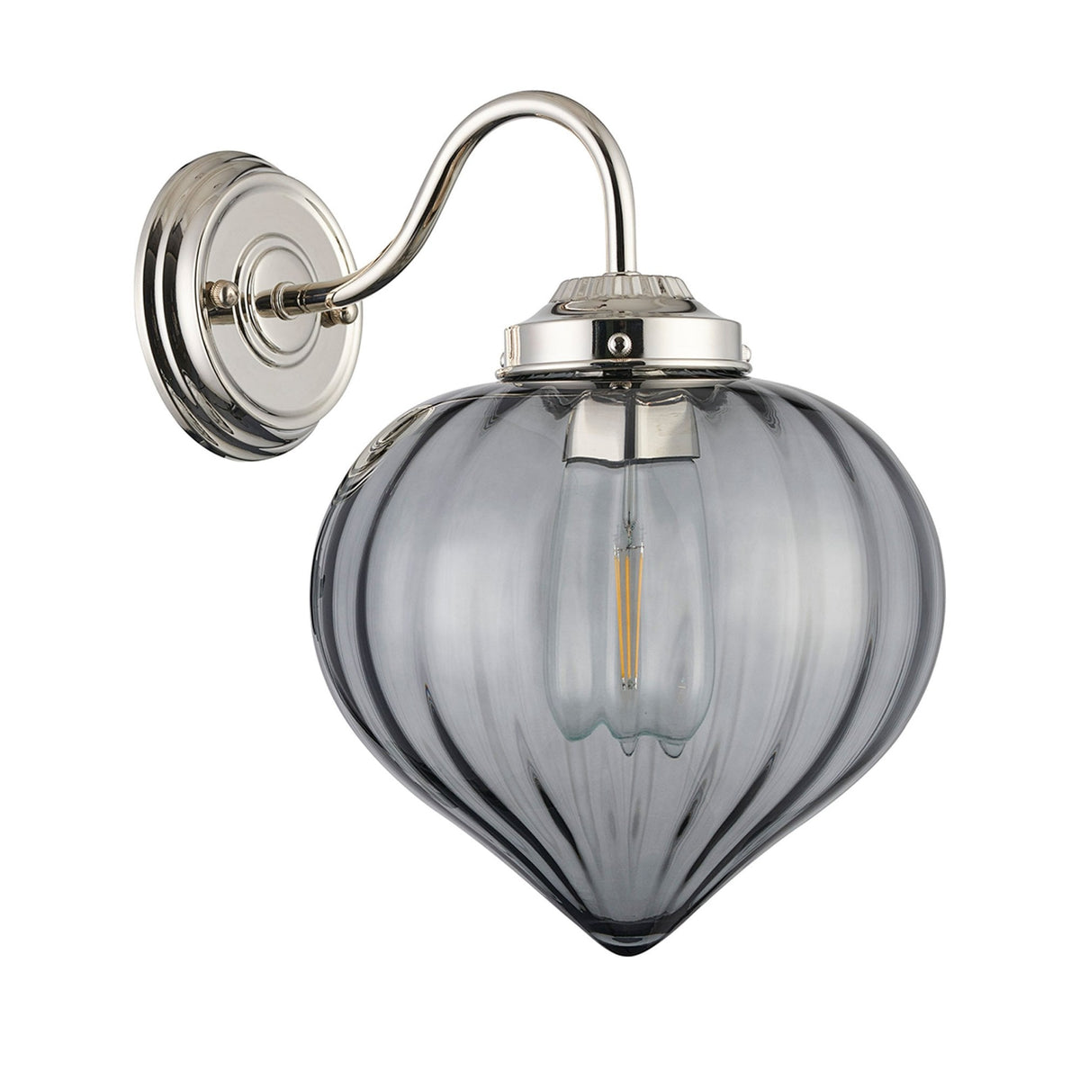 Appin Wall Light in Polished Nickel with Smoke Flower Bud Glass Shade