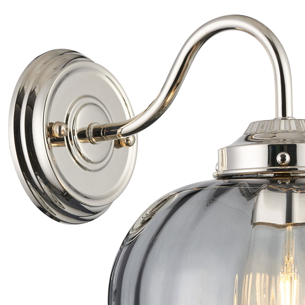 Appin Wall Light in Polished Nickel with Smoke Flower Bud Glass Shade