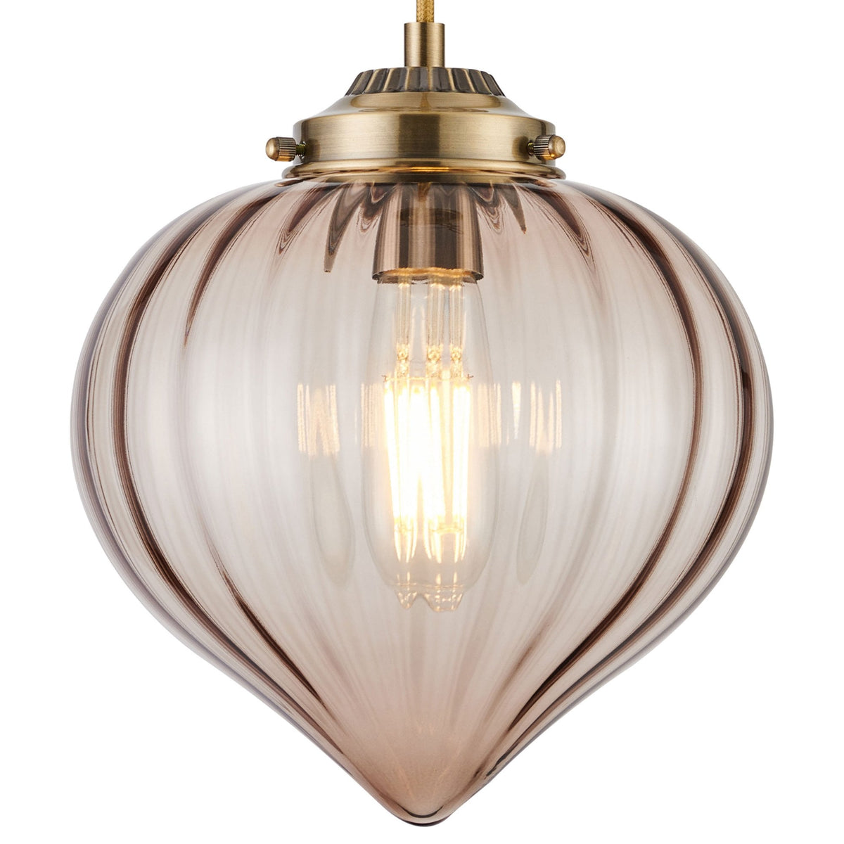 Appin Single Drop Pendant in Antique Brass with Cognac Flower Bud Glass Shade