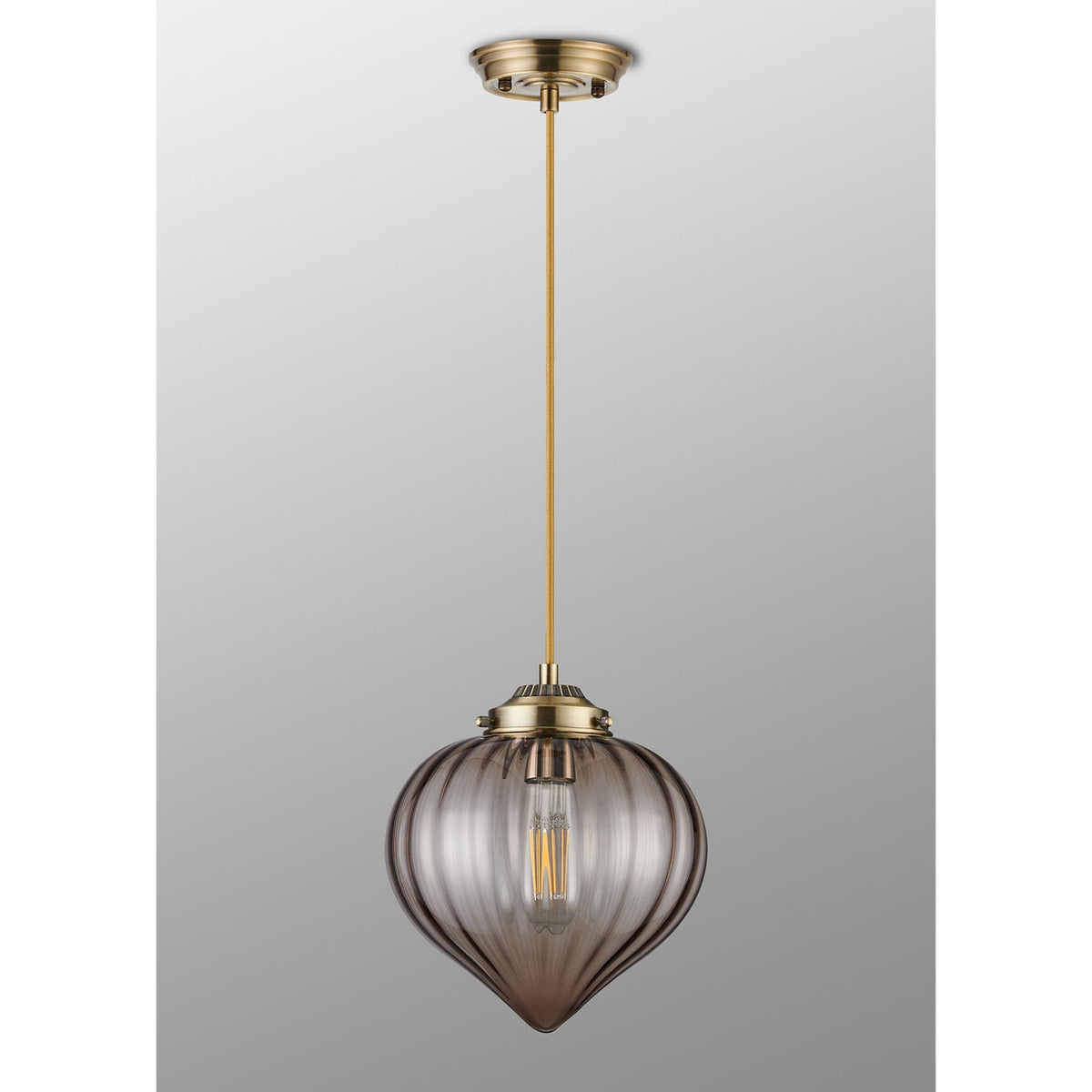 Appin Single Drop Pendant in Antique Brass with Cognac Flower Bud Glass Shade