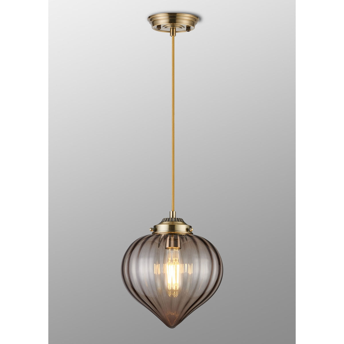 Appin Single Drop Pendant in Antique Brass with Cognac Flower Bud Glass Shade
