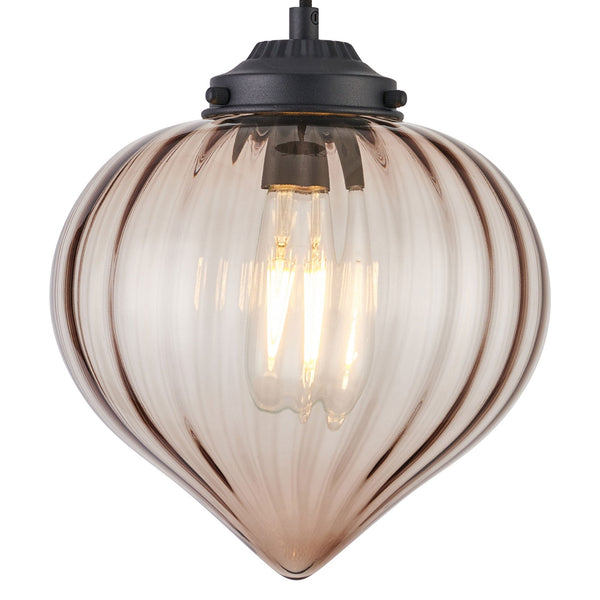 Appin Single Drop Pendant in Satin Black with Cognac Flower Bud Glass Shade