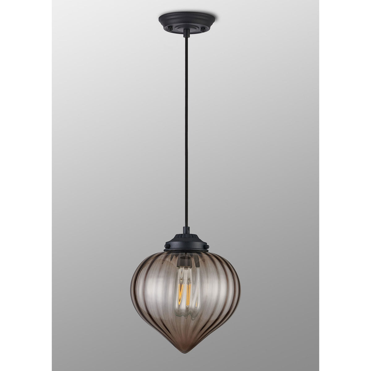 Appin Single Drop Pendant in Satin Black with Cognac Flower Bud Glass Shade