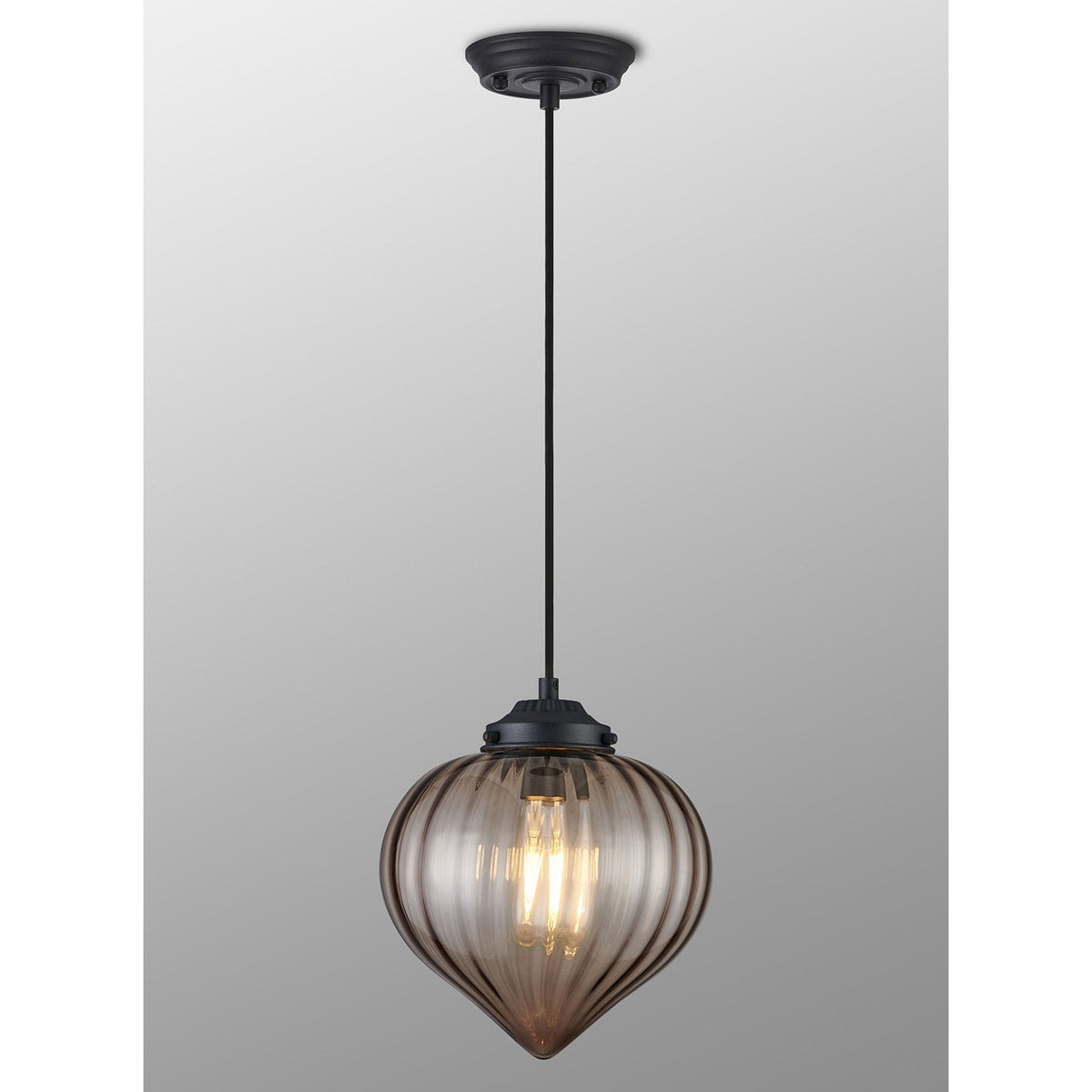 Appin Single Drop Pendant in Satin Black with Cognac Flower Bud Glass Shade
