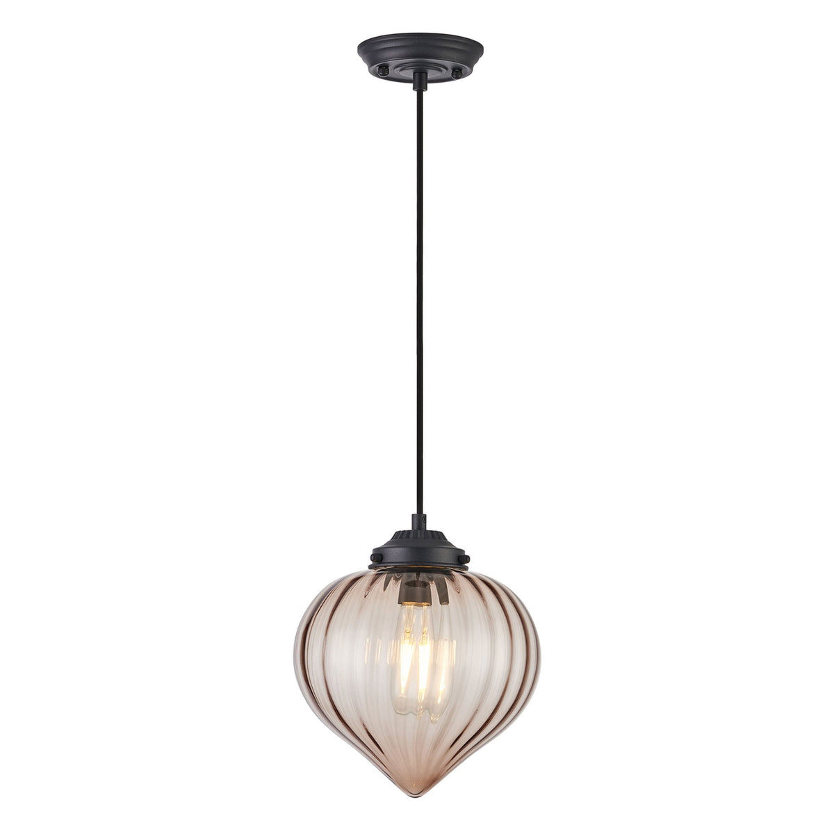 Appin Single Drop Pendant in Satin Black with Cognac Flower Bud Glass Shade